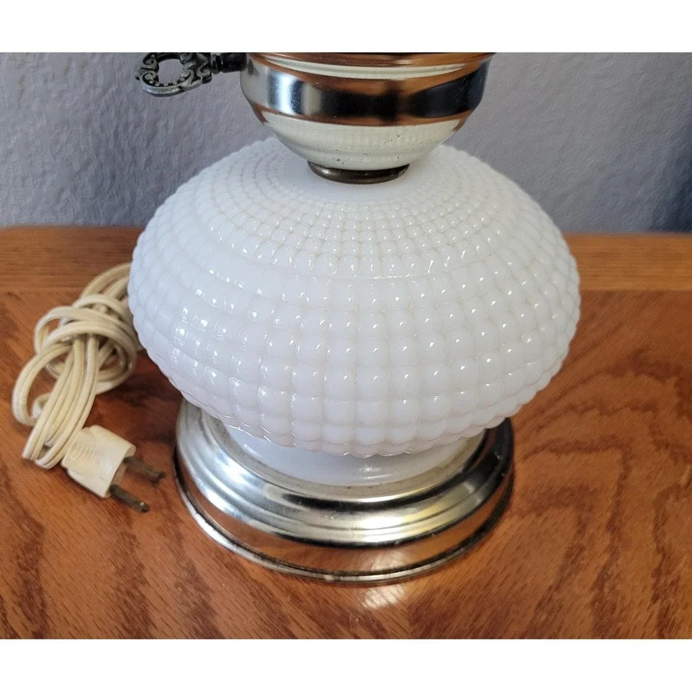 Unbranded Milk Glass Hobnail Hurricane Lamp Vintage 1960s - Read As Is